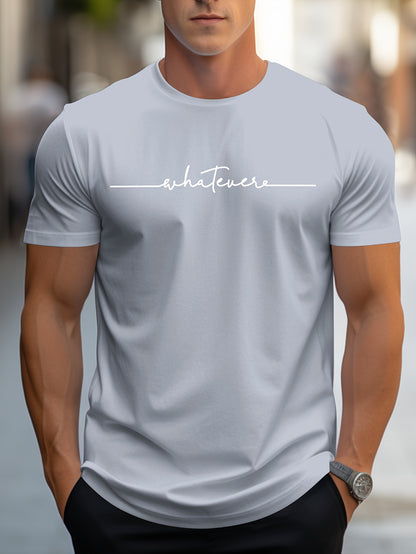[Minimalist Lettering T-Shirt] Stylish Minimalist Men's English Art Print Crew Neck T-Shirt | Handwritten Alphabet Lettering | Casual Essential Short Sleeve Tee | Low-Key Sophisticated Lazy Style