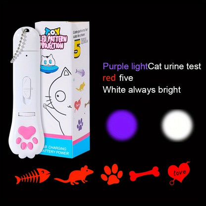 Projection Cat Teasing Pen, Rotating Gear to Project Different Patterns, White Light for Illumination, Checking Pet's Body Ears and Teeth, USB Port for Convenient Charging, Multifunctional Cat Teasing Pet Toy