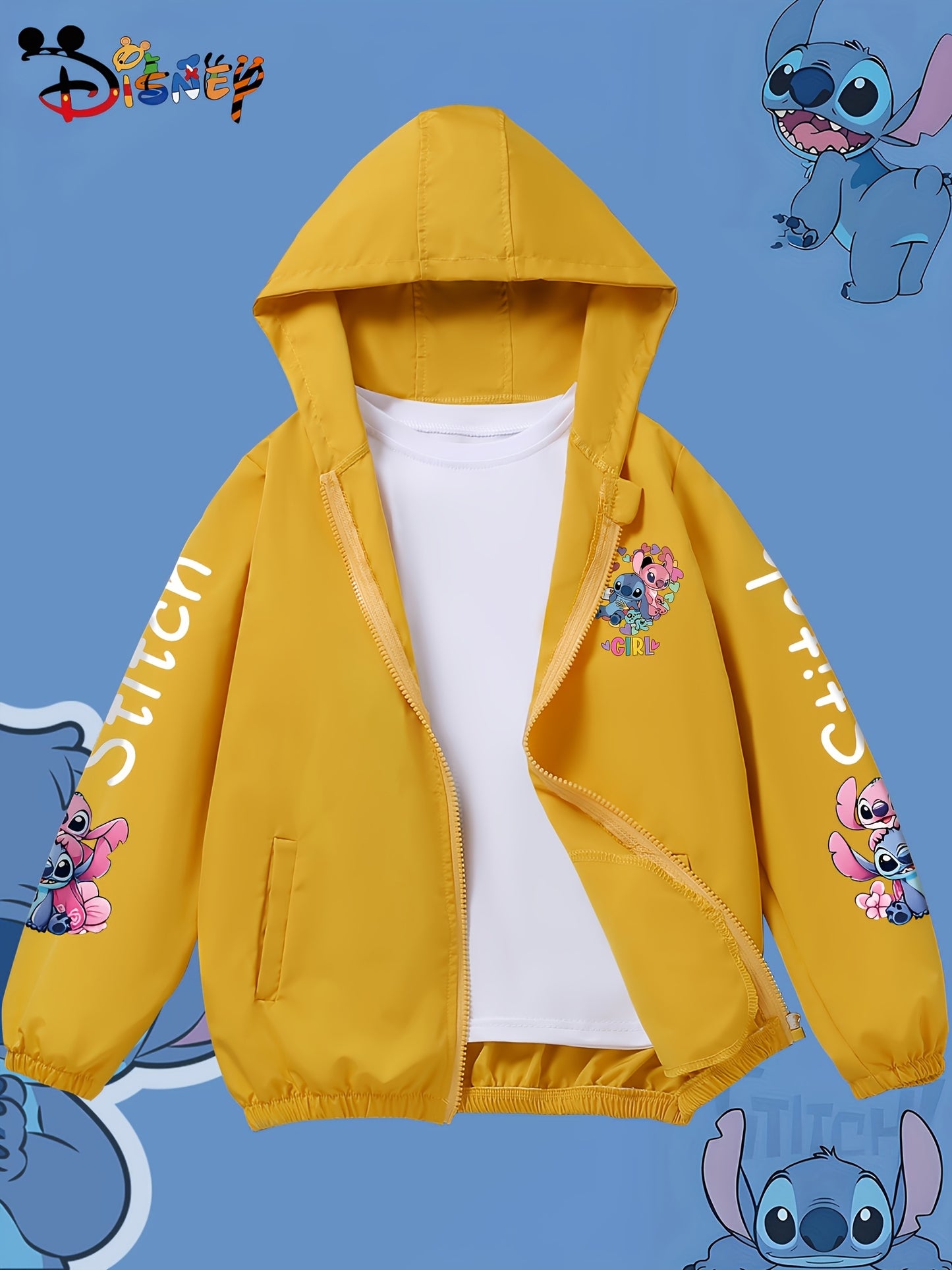Disney Autumn Windproof Jacket for, Cute Stitch Print Hoodie, Unisex Zip-Up Outerwear, Youth Fashion Versatile Hooded Sweatshirt, Outdoor Casual Sports Jacket, Essential Gift for Holidays, Birthdays, Parties, Unisex for and, Korean Style Trendy