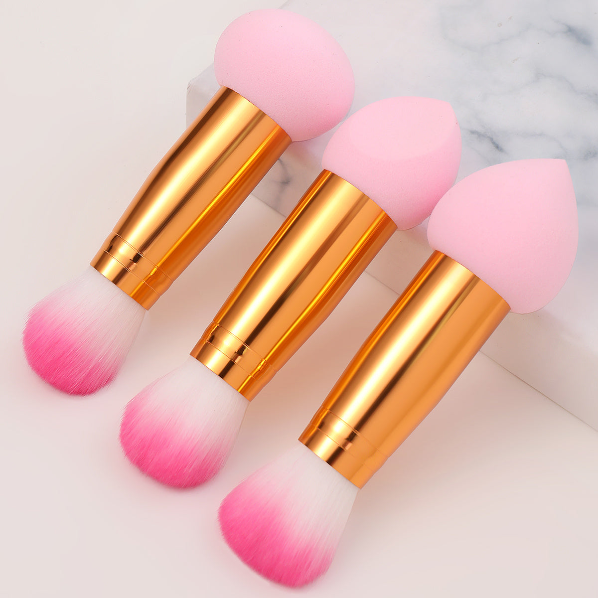 [Double-ended Purple] Set Of 1/3 Double-ended Purple Makeup Sponge + Makeup Brush