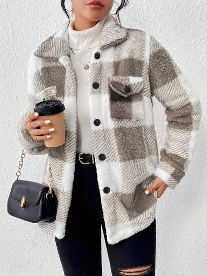 Plush Winter Jacket/Checkered High Elasticity Coat/Machine Washable Middle Eastern-Inspired Collection for Fall & Winter