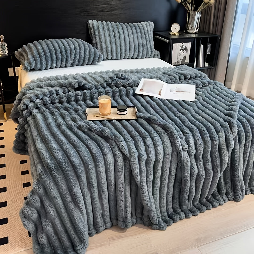 Gdan Rhinoceros Luxurious Faux Rabbit Fur Throw Blanket Suitable for Couch, Bed, Office & Travel - Soft Warm Cozy Striped Blanket, Contemporary Bedspread, Hand Washable, Ideal Christmas Gift & All-Season Use (Multicolor)