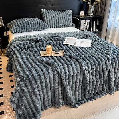 Gdan Rhinoceros Luxurious Faux Rabbit Fur Throw Blanket Suitable for Couch, Bed, Office & Travel - Soft Warm Cozy Striped Blanket, Contemporary Bedspread, Hand Washable, Ideal Christmas Gift & All-Season Use (Multicolor)