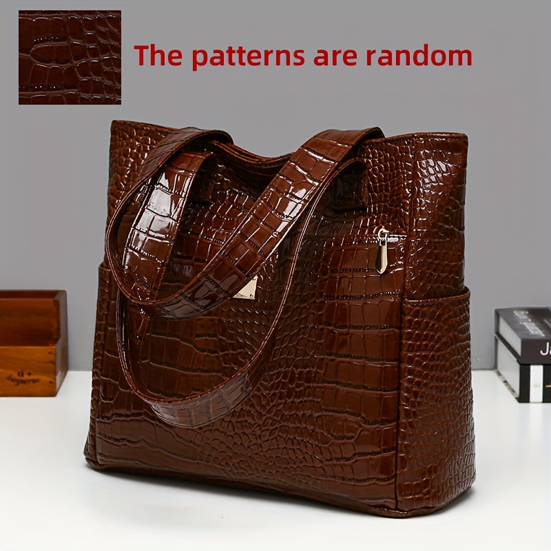 [Versatile Fashion Handbag] Stylish Crocodile Pattern Handbag | Large Capacity, Multi-Pocket, PU Material, Zipper Closure, Available in Multiple Colors (Red, White, Blue, Black, Brown, Pink, Orange, Green, Purple)