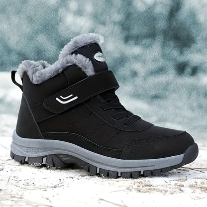 Unisex Heavy-Duty Winter Snow Boots, Thickened Short Boots with PU Upper and Rubber Sole, Striped Anti-Slip Design, Hiking, Mountaineering, and Ice Climbing Shoes, Warm Cold-Weather Footwear, Neutral Sizes Available