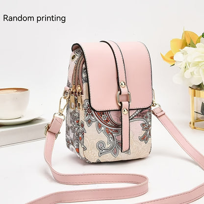 Small Bag Women's Bag 2024 New High-end Light Luxury Print Multi-layer Mobile Phone Bag Mini Niche Versatile Practical Color Single Shoulder Bag Crossbody Bag