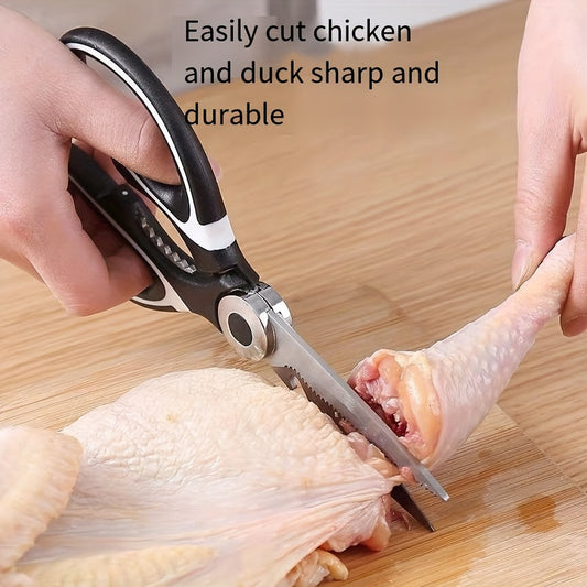 1 Durable Stainless Steel Kitchen Shears, Multi-Purpose Food Scissors for Fish, BBQ, and Bones - Sharp Blades and Ergonomic Handle for Easy Cutting of Chicken, Duck, or Fish. Ideal for Cooking, Baking, and Meal Prep. High-Quality and Elegant Kitchen
