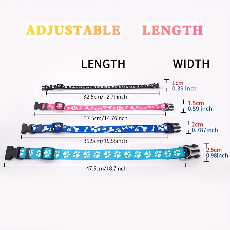 [1pc Glow Dog Collar Adjustable] 1pc Paw Print Glow in the Dark Dog Collar, Adjustable Head and Snap Buckle, Polyester Material, Animal Print Pattern, Night Visibility for Indoor and Outdoor Use