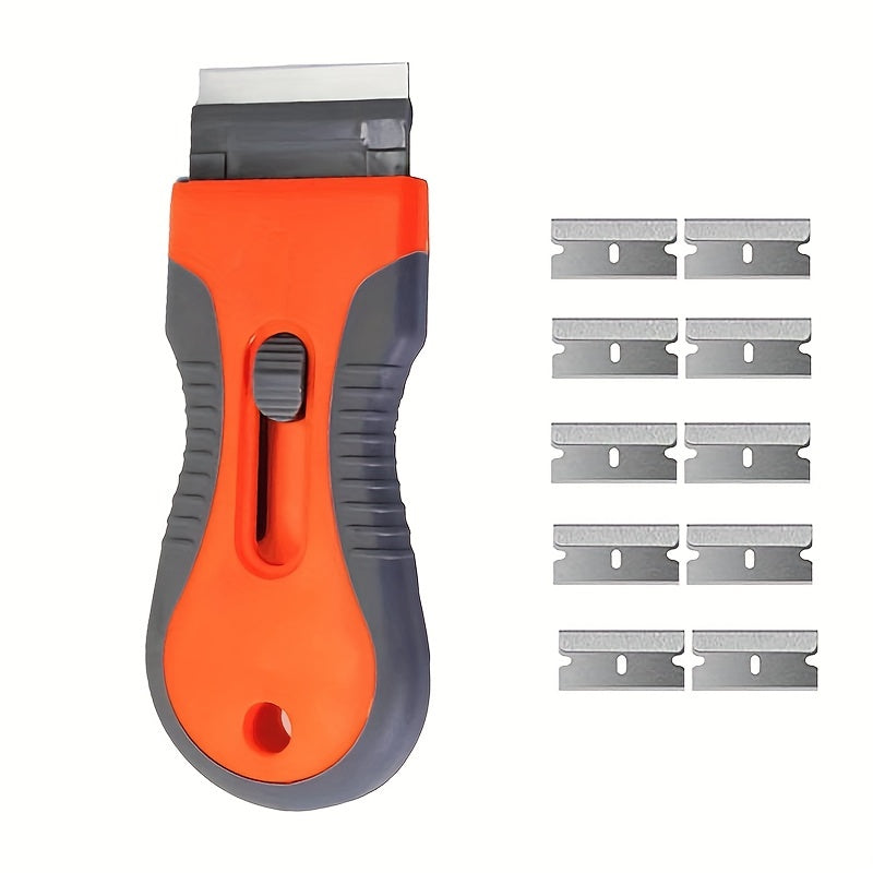 Shawty Ceramic Glass Razor Blade with 10 Blades, Telescopic Adjustment Knife, Cleaning Scraper Tool for Removing Labels, Stickers, Decals, and Paint From Glass and Stoves, Christmas Gifts for Families And 2025 New Year Gifts