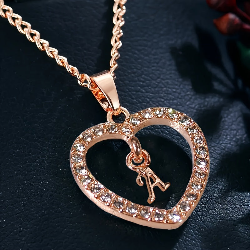 Women'S Initial Letter Necklace Featuring a Heart Pendant Made of Synthetic Zirconia with 26 Letters.