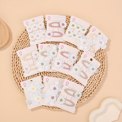 [Adorable Daisy Clips] 2pcs Adorable Darbiny Daisy Hair Clips | Fresh & Cute Fabric Handmade Bangs Accessories with Bow, Perfect for School, Polyester & Iron, Hair Accessories for Girls