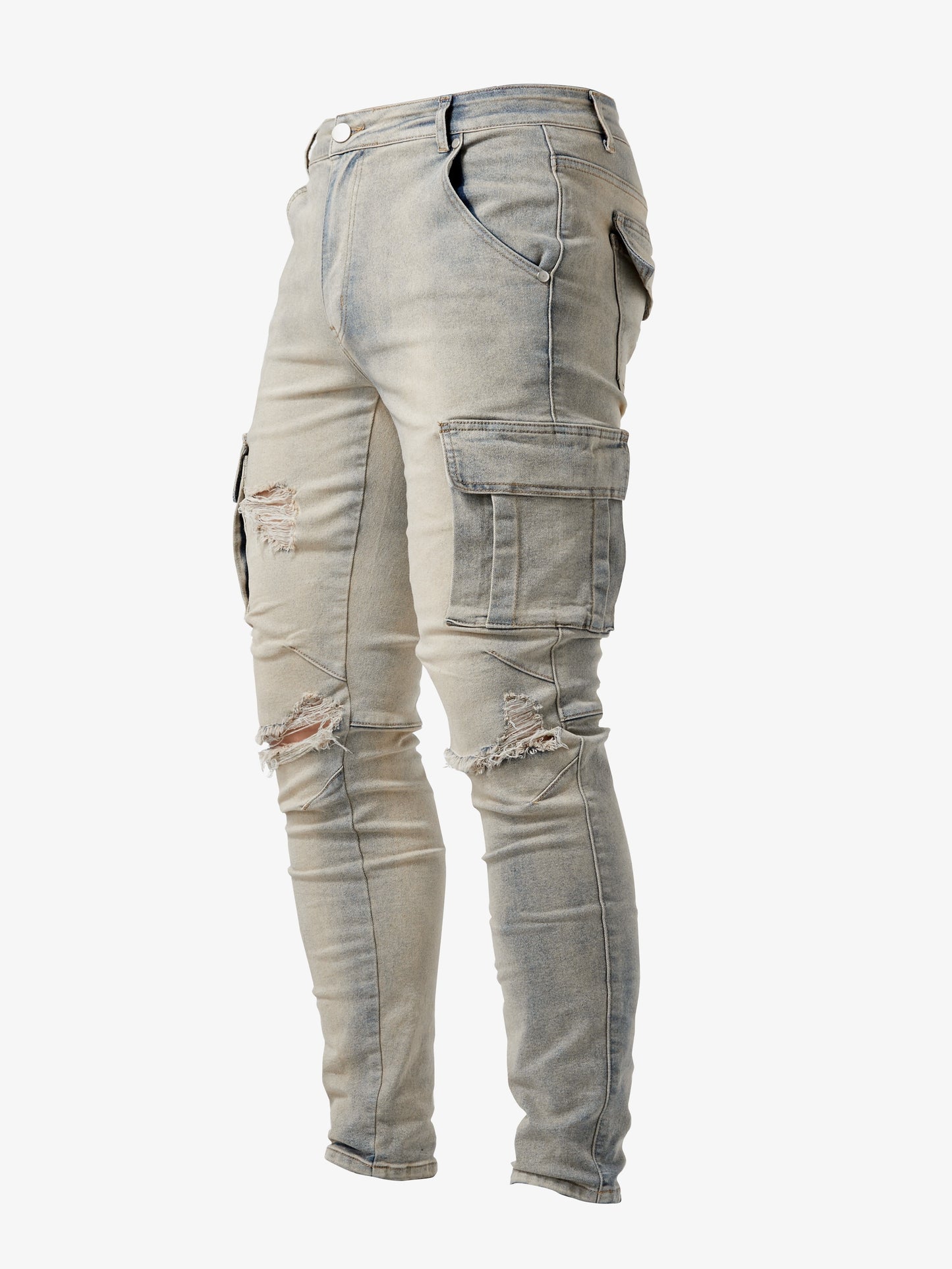 Men'S Slim-Fit Jeans with Multiple Pockets - High-Stretch, Washed, Solid Color, Street Style, All-Season Wear, Casual & Comfortable, Casual Wear | Street Style Jeans | Stretchy Fabric