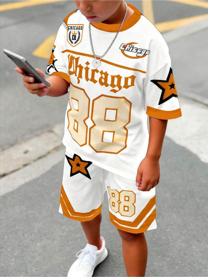 2pcs Short-sleeve Shirt and Shorts Set | Printed Sportswear, Breathable and Quick-drying, Suitable for Boys and Girls, Casual Style, Perfect for Outdoor, Street, and School Wear, Perfect for Outdoor