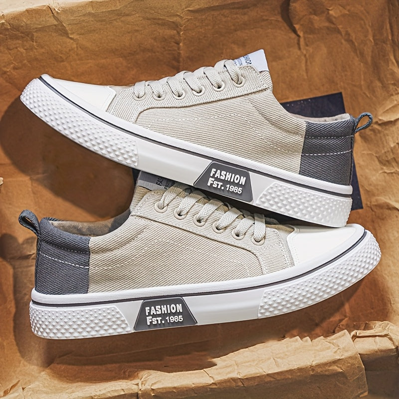 Men'S Casual sneakers - Stylish Blue And White Canvas Skate Shoes with Breathable Fabric Lining, Low-Top Lace-Up Design Suitable for All Seasons