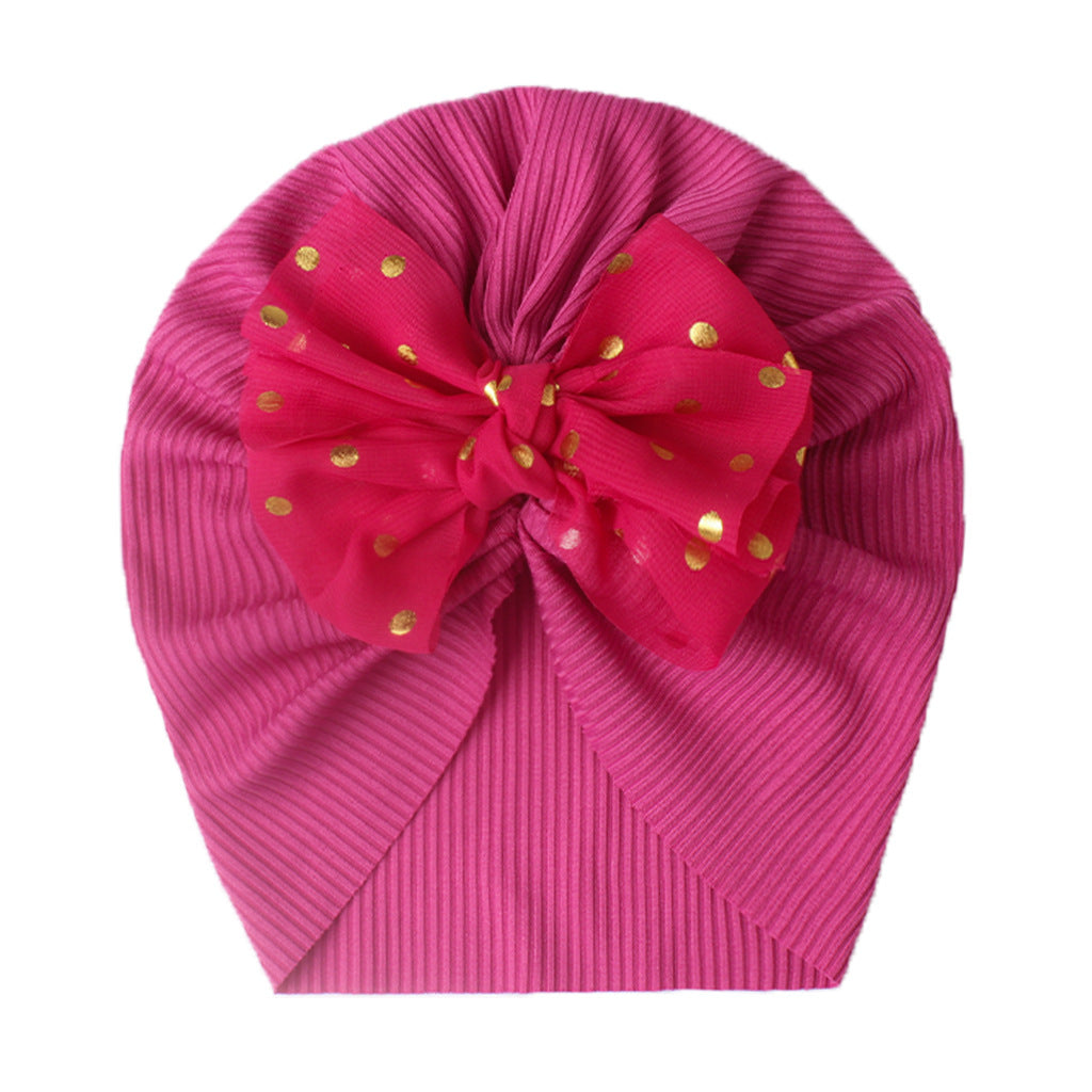 Newborn Infant Polka Dot Printed Bow Elastic Head Wrap, Turban Headwear Cap For Toddlers, Baby Girls And Boys