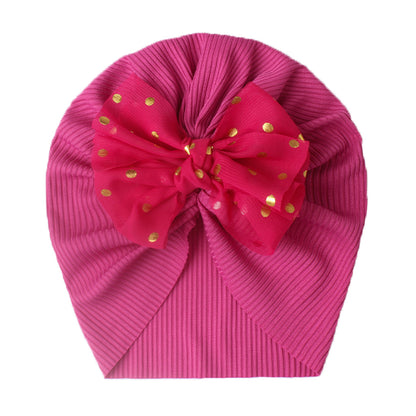 Newborn Infant Polka Dot Printed Bow Elastic Head Wrap, Turban Headwear Cap For Toddlers, Baby Girls And Boys