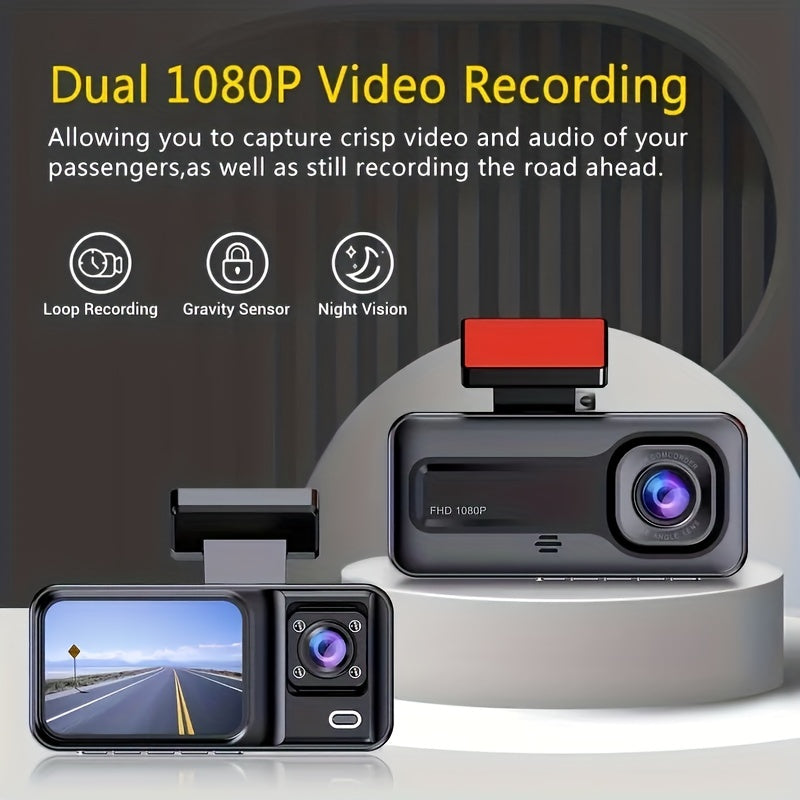 3 Lens Camara Para auto, Car dashcam 1080P Front | 480P Interior & Rear Cams Dashcam, Car Accessories | Car DVR | Video Recorder Car | Parking Monitoring Insede IR Night Vision, Loop Recording, Halloween/Christmas/gift.