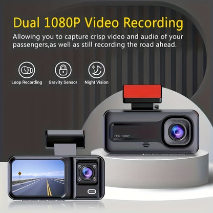 3 Lens Camara Para auto, Car dashcam 1080P Front | 480P Interior & Rear Cams Dashcam, Car Accessories | Car DVR | Video Recorder Car | Parking Monitoring Insede IR Night Vision, Loop Recording, Halloween/Christmas/gift.