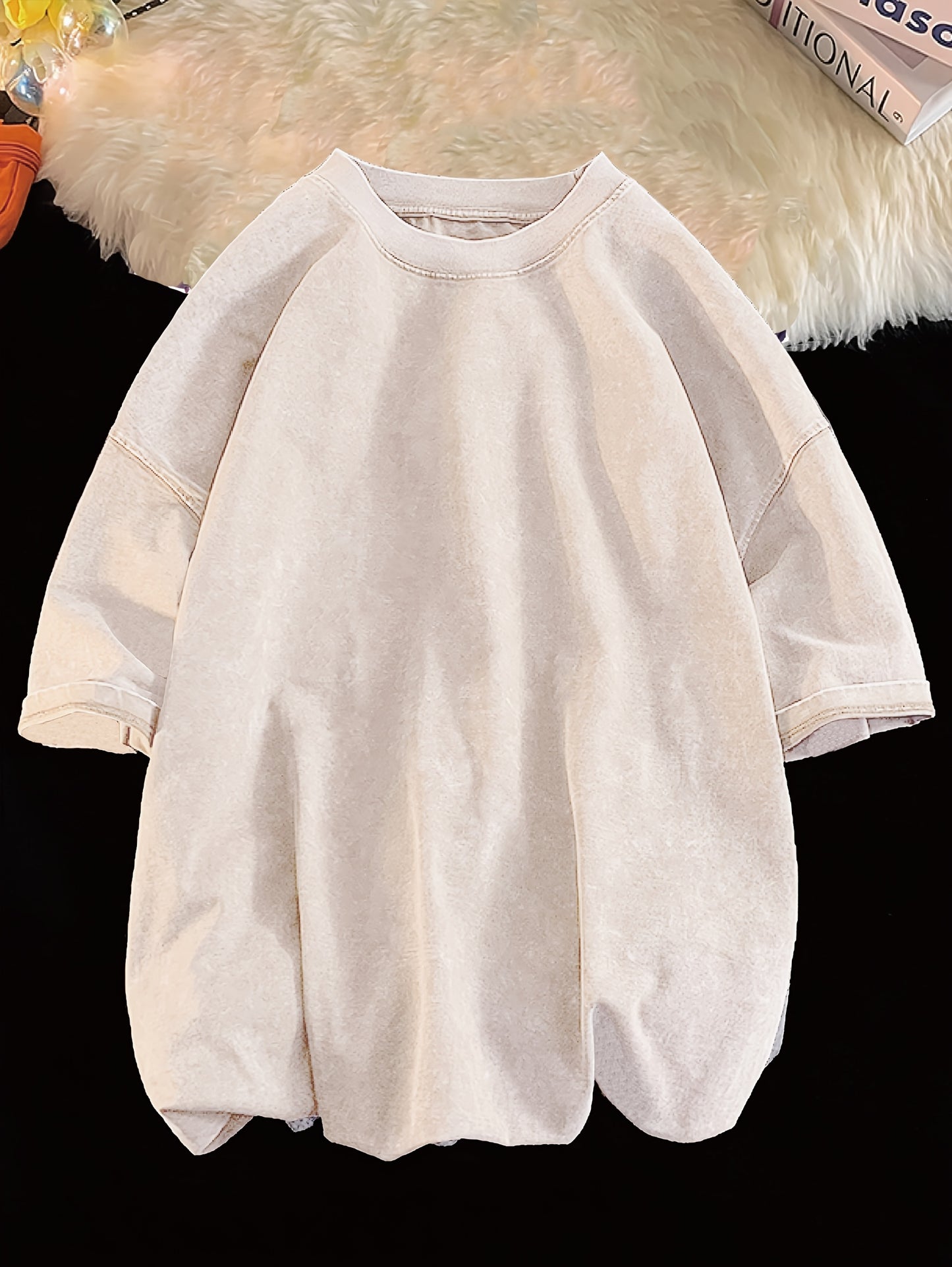 8.47 oz Heavyweight Pure Washed And Distressed Couple'S Unisex Loose American Retro Short-Sleeve T-Shirt for Spring And Summer, Trendy Men'S T-Shirt