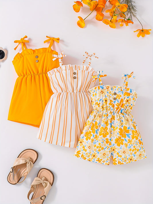 Summer 0-3Y baby girl three-piece set onesie, countryside romantic style, sleeveless, casual and fashionable, suitable for outdoor travel and daily wear, Perfect for Outdoor