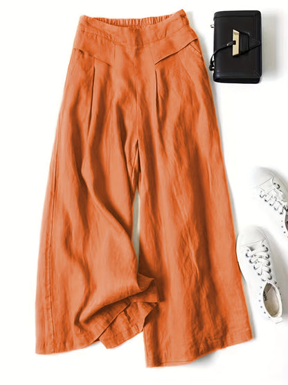 Linen Wide-Leg Ankle Pants, Breathable Thin Loose Linen Skirt Pants, Ethnic Style Vintage Trousers