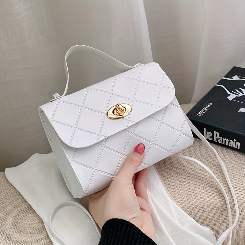 Women'S Stylish Crossbody Bag - a Chic Solid Color Shoulder Bag Featuring a Twist Lock Closure Design, Adjustable Strap with Golden Accents, Available in Patterns, And Comes in Black, Red, Pink, Brown