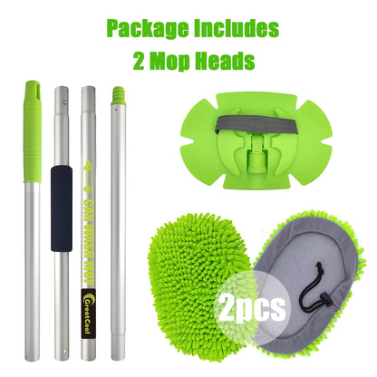 62" Car Wash Brush Kit with Long Handle, Scratch Free Mop Cleaning Mitt Suitable for Washing Cars Truck SUV RV Caravans and Household(2 X Mop Head)
