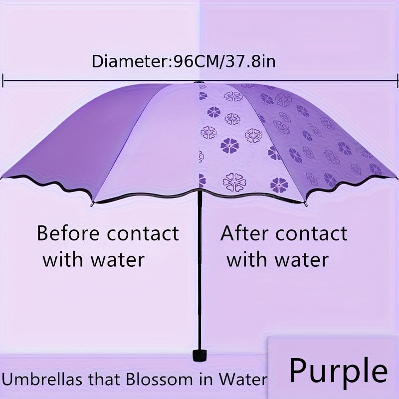 Vinyl Windproof Folding Umbrella, Blossoming In Water Sun Umbrella with UV Protection