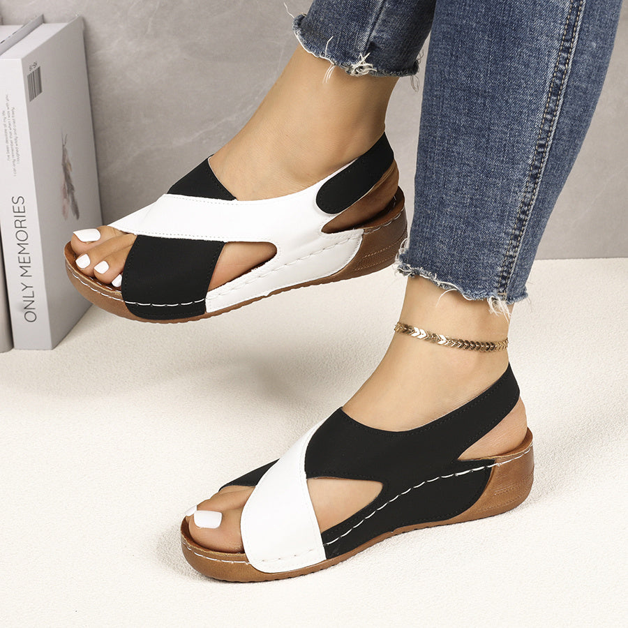 [Women's Thick-Soled Sandals] Women's Color Block Thick-Soled Sandals - Versatile Open-Toe Classic Summer Shoes, Women Shoes