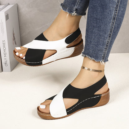 [Women's Thick-Soled Sandals] Women's Color Block Thick-Soled Sandals - Versatile Open-Toe Classic Summer Shoes, Women Shoes