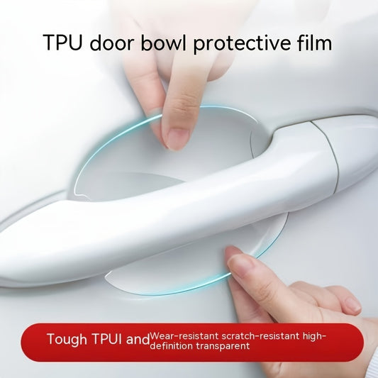 A Collection of 8 Clear Protective Films for Door Handles, Designed to Prevent Scratches on Car Door Bowls. They Are Easy to Apply, Long-Lasting, Waterproof, And Serve As Transparent Paint Protection Stickers - a Perfect Christmas Present