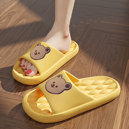 Women'S Soft Sole Little Bear Design Slides: Comfort And Quick Drying for Home Showering in Solid Colors, Women Shoes