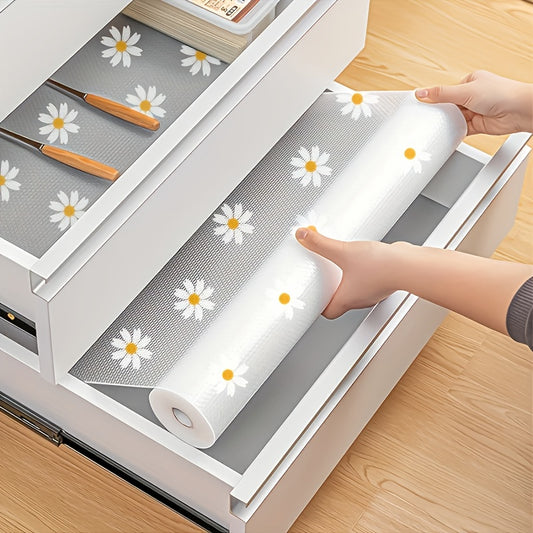 1 Roll of Daisy Design Waterproof Cabinet Liner - Easy to Clean Plastic Mat, Waterproof, Oil-Proof, And Non-Slip Durable Shelf Liner | Can Be Cut to Fit, Suitable for Kitchen, Refrigerator, Table, And Drawer Organization - Length 100 Cm / 39.37 Inches, Wi