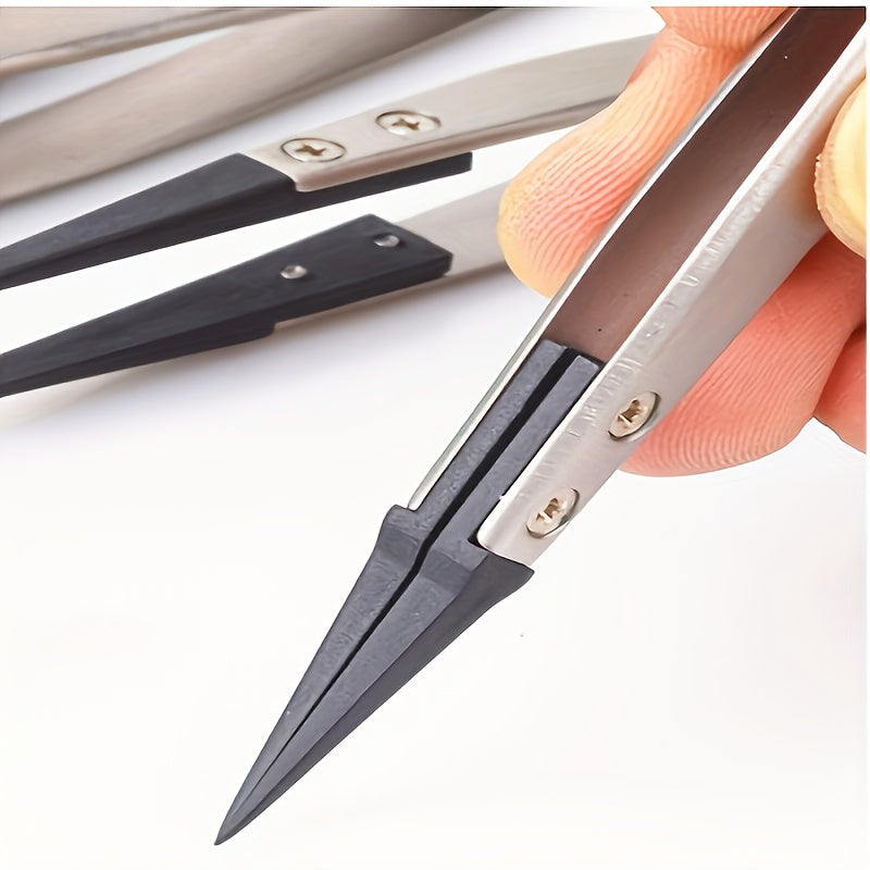 1pc ESD-259A Precision Anti-Static Carbon Fiber Tweezers - Stainless Steel Precision Pliers for Crafts, Jewelry, Electronics, No Power Required, Crafting Tools, Fashionable Metal Surface, Durable Metal Construction