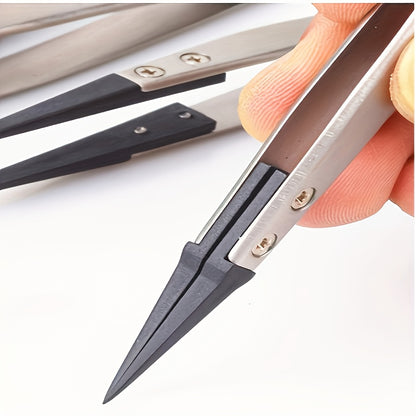 1pc ESD-259A Precision Anti-Static Carbon Fiber Tweezers - Stainless Steel Precision Pliers for Crafts, Jewelry, Electronics, No Power Required, Crafting Tools, Fashionable Metal Surface, Durable Metal Construction