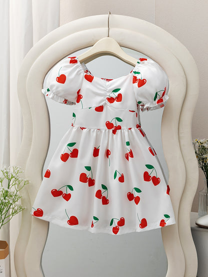 Summer Short-Sleeve Princess Dress for Girls with Lantern Sleeves And Floral Design, Perfect for Parties