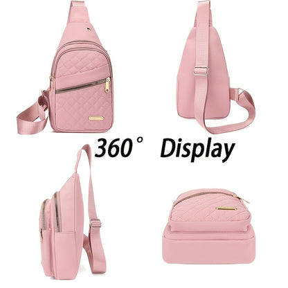 [Large-Capacity Chest Bag] Women's Single-Shoulder Bag, Women's Chest Bag, Large-Capacity Women's Fabric Chest Bag with Headphone Jack and Multiple Storage Compartments