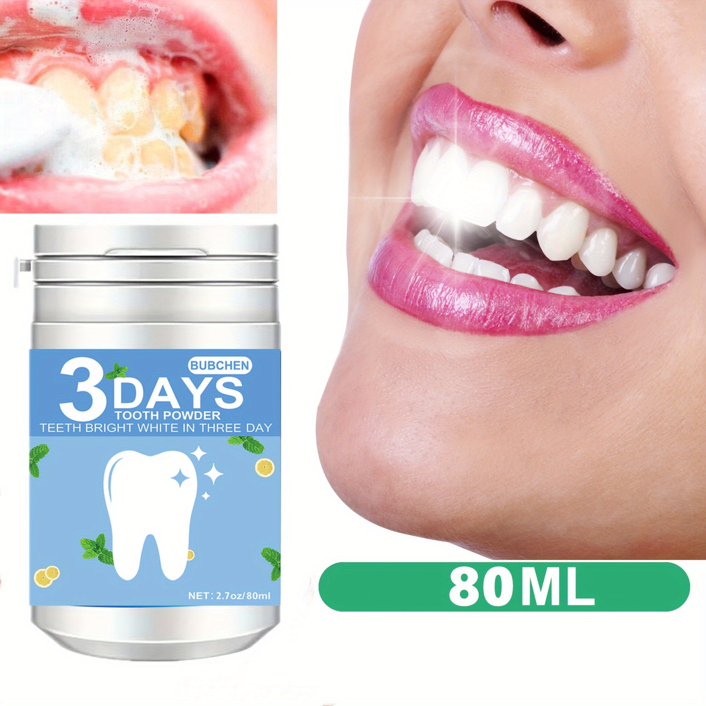 BUBCHEN 2.71oz Essence Teeth Powder, Deep Cleaning Tooth Powder, Fresh Breath, Gel or Powder Formula for Daily Use, Plaque Remover for Teeth & Gum Care