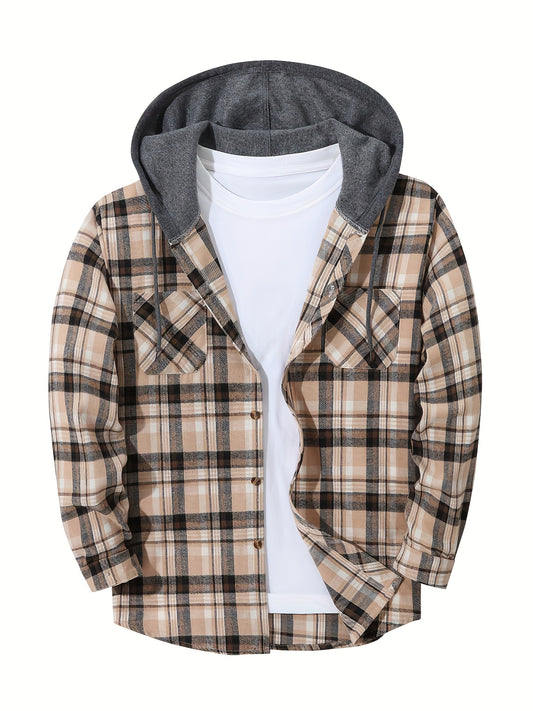Men'S Plaid Shirt And Hooded Flannel Sweatshirt in New York Fashion Style.