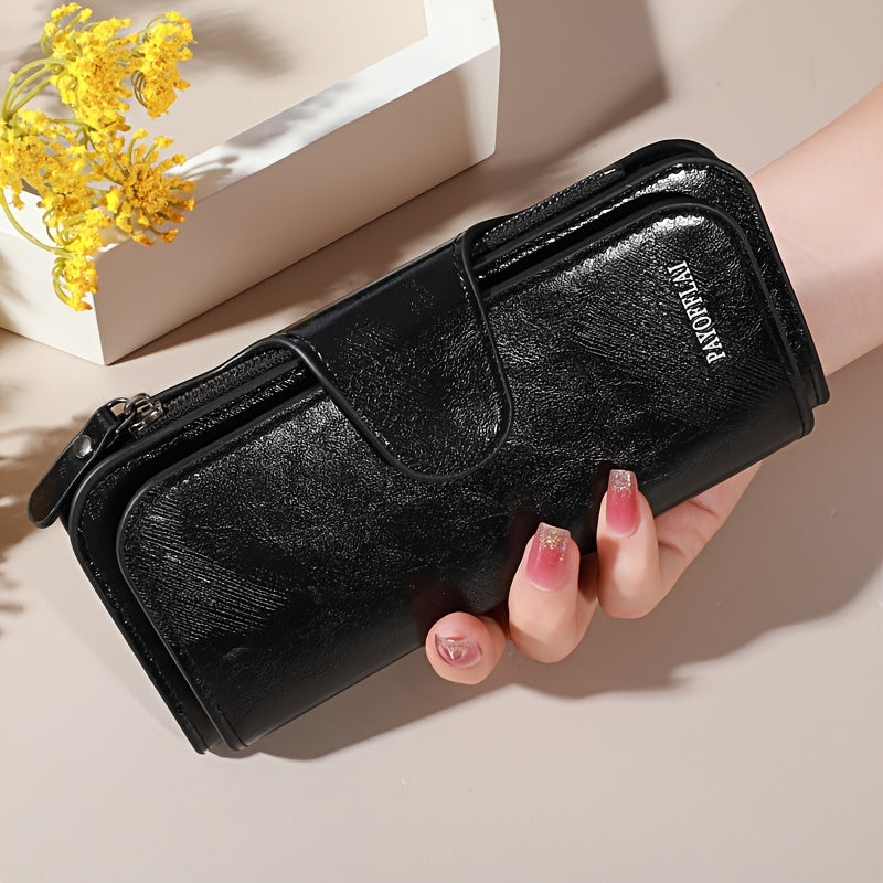 Luxury Faux Leather Clutch Wallet with Zipper, Large Capacity, Multi-Card Organizer, Credit Card Holder with ID Window, Buckle Closure, Elegant Design for Everyday Use, Secure Travel Wallet | Sophisticated Design | Wax Finish Wallet, Purse Suitable for Me