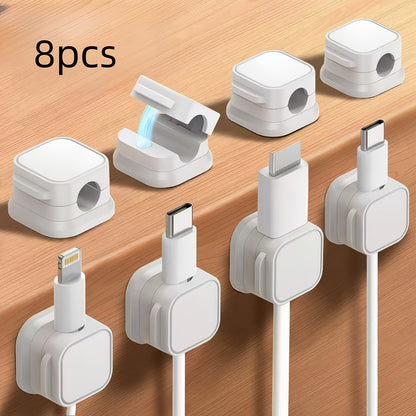 [8 Cable Organizer Clips] A Set of 8 Cable Organizer Clips, No Drilling Required, Cable Holder Storage Sockets, Self-adhesive Network Cable Clips, Wiring Clips, No-nail Cable Management