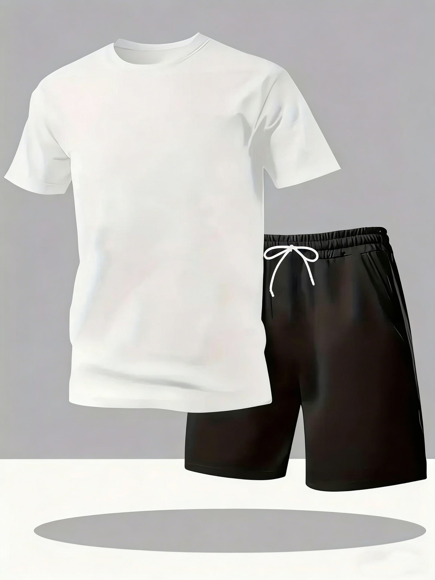 Men's fashion gradient letter print Men's two-piece set: round-neck short-sleeved T-shirt and drawstring shorts summer casual sportswear
