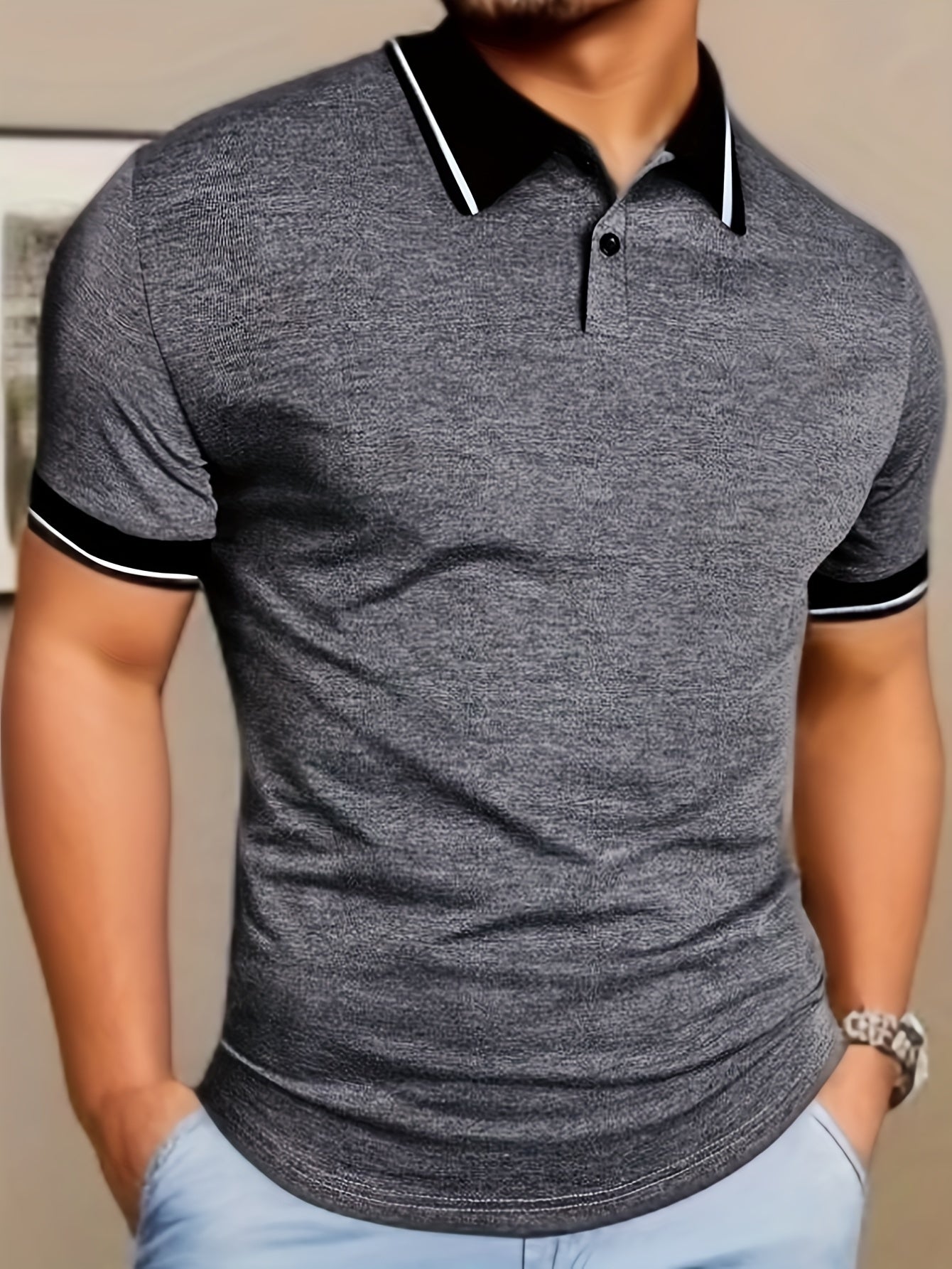 Summer Men's Shirt with Turn- Collar, Solid Color, Short Sleeve, Multi-Color, Casual Sportswear Top