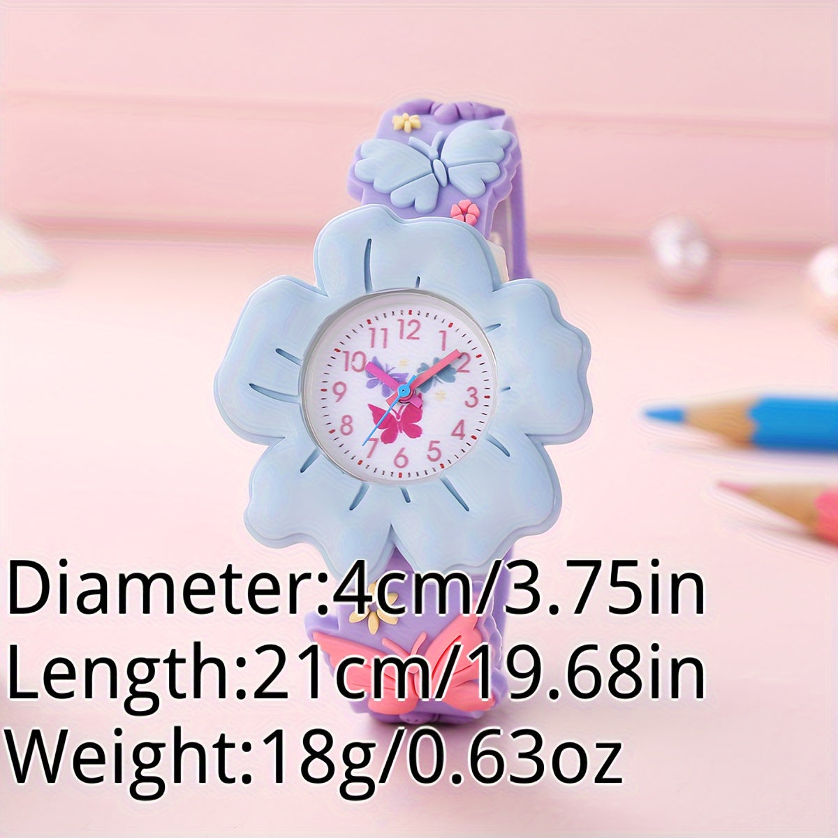 [3D Flower Butterfly Watch] Cute 3D Flower & Butterfly Watch with Soft PVC Case - Youngsters's Learning Clock, Analog Quartz Movement Wristwatch for &, - (Low Voltage)