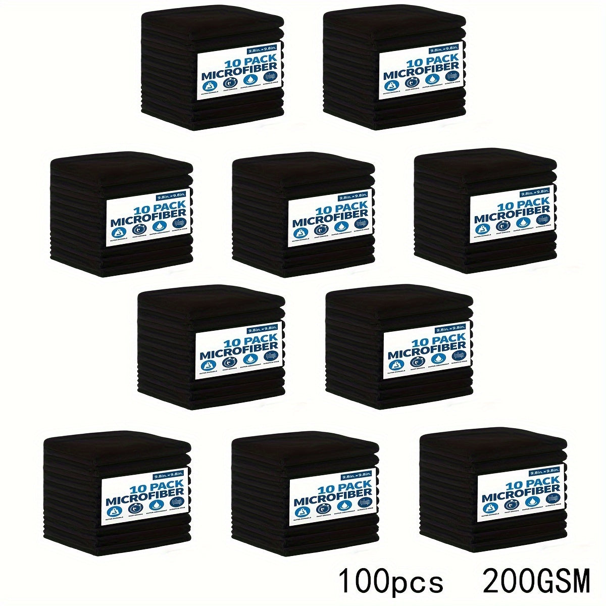 [Super Soft Quick-Drying] Pack of 5/10/20/50/100 Black Car Cleaning Cloths, Super Soft Quick-Drying Absorbent Scouring Pad Set