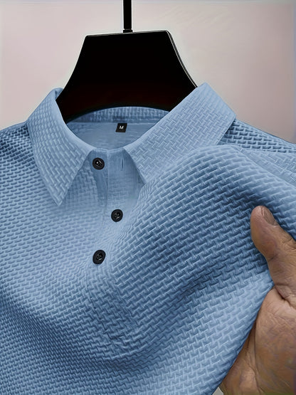 2024 New Ice Slicky Fiber Fabric Jacquard Casual Sports Top, Men's High-End Summer Solid Color Short-Sleeve T-Shirt for Golf, Fishing, Basketball, Camping, Gym Swimming and Beach Shirts with Turn Collar