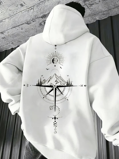 Men'S Autumn-Winter Galaxy Print Hooded Fleece Sweatshirt | Loose Fit, French Terry, Pocket Details, Sports Style