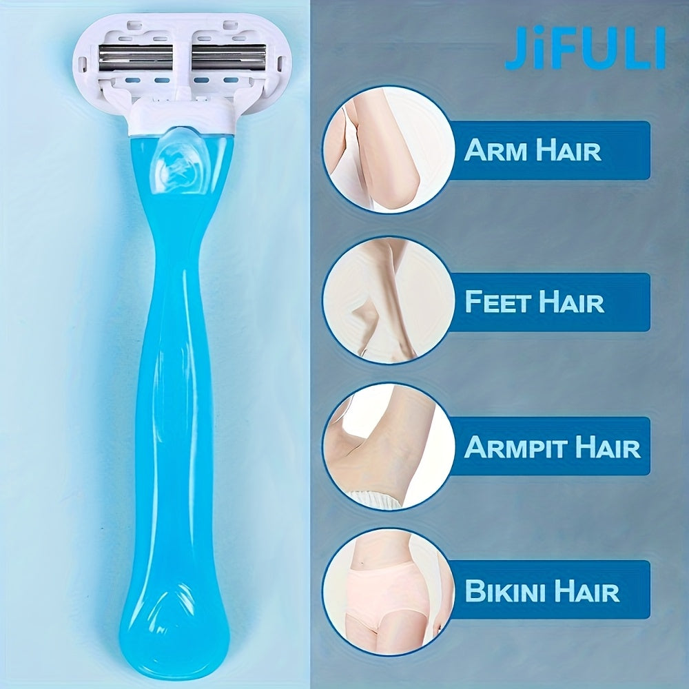 JIFULI Razors for women/Body Bikini Hair Remover/3-Layer Stainless Steel Blades/safety Hair Removal Razor Blades with Replaceable Heads/Manual Razor Smooth Shaving/Can be washed with water/Easy to Clean
