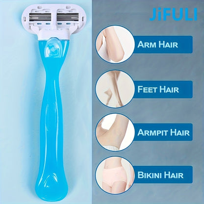 JIFULI Razors for women/Body Bikini Hair Remover/3-Layer Stainless Steel Blades/safety Hair Removal Razor Blades with Replaceable Heads/Manual Razor Smooth Shaving/Can be washed with water/Easy to Clean