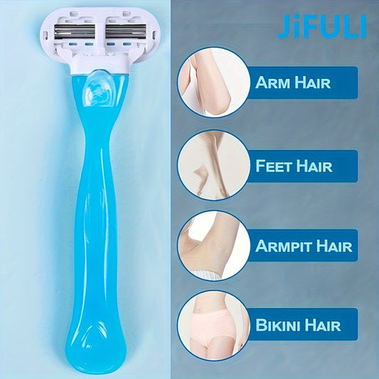 JIFULI Razors for women/Body Bikini Hair Remover/3-Layer Stainless Steel Blades/safety Hair Removal Razor Blades with Replaceable Heads/Manual Razor Smooth Shaving/Can be washed with water/Easy to Clean
